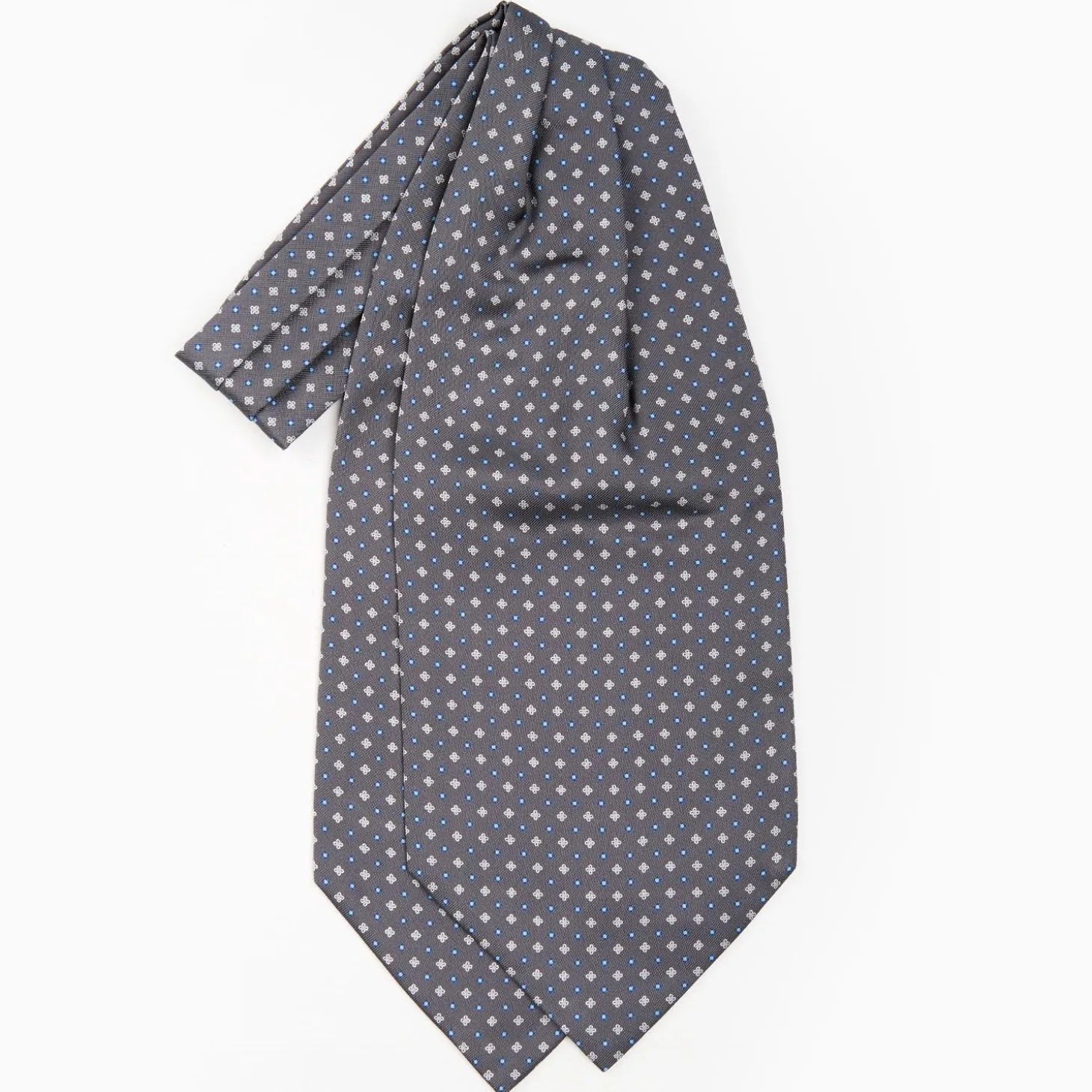 Dark Grey Silk Ascot Tie - Small Flower Pattern
