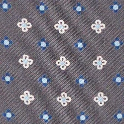 Dark Grey Silk Ascot Tie - Small Flower Pattern