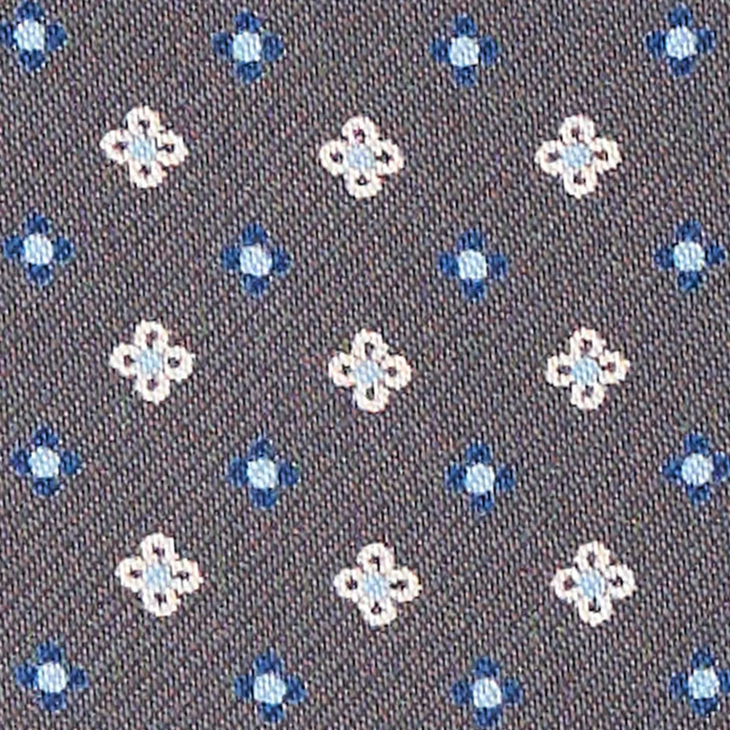 Dark Grey Silk Ascot Tie - Small Flower Pattern
