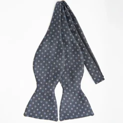 Dark Grey Silk Bowtie To Self-Tie - Small Flower Pattern