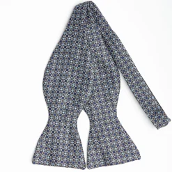 Dark Grey Silk Bowtie To Self-Tie - Small Flower Pattern