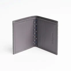 Dark Grey Small Wallet In Silk And Leather