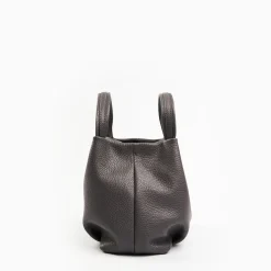 Dark Grey Textured Leather Soft Mini Bag