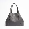 Dark Grey Textured Leather Tote Bag