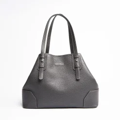 Dark Grey Textured Leather Tote Bag