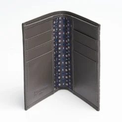 Dark Grey Vertical Wallet In Silk And Leather