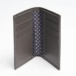 Dark Grey Vertical Wallet In Silk And Leather