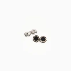Double Octagonal Cufflinks With Onyx In Silver
