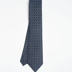 Drak Blue Sartorial Classic Silk Tie Small Flower Pattern