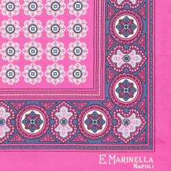 Fuchsia Hand-Printed Silk Pocket Square Large Flower Pattern