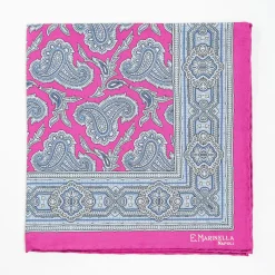 Fuchsia Hand-Printed Silk Pocket Square - Paisley Pattern