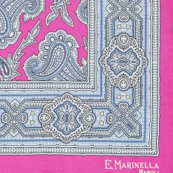 Fuchsia Hand-Printed Silk Pocket Square - Paisley Pattern