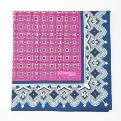 Fuchsia Hand-Printed Silk Pocket Square Large Flower Pattern