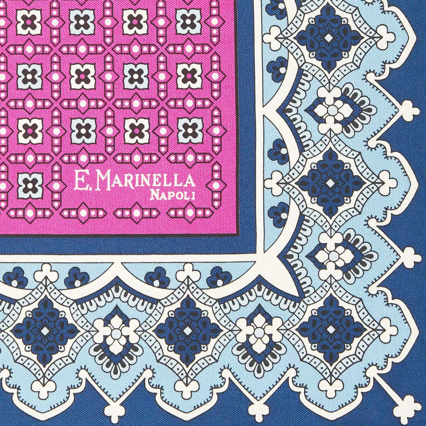 Fuchsia Hand-Printed Silk Pocket Square Large Flower Pattern