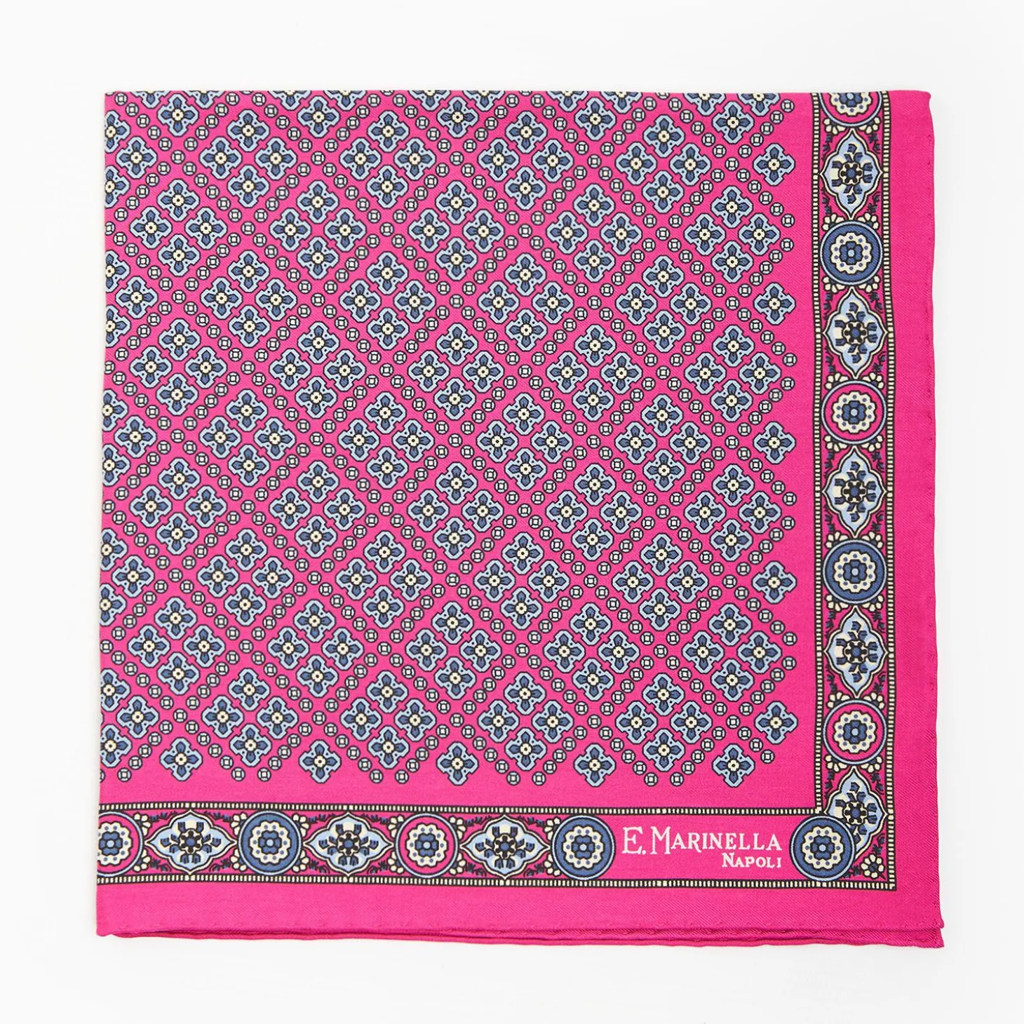 Fuchsia Hand-Printed Silk Pocket Square Large Flower Pattern