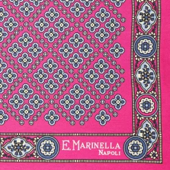 Fuchsia Hand-Printed Silk Pocket Square Large Flower Pattern