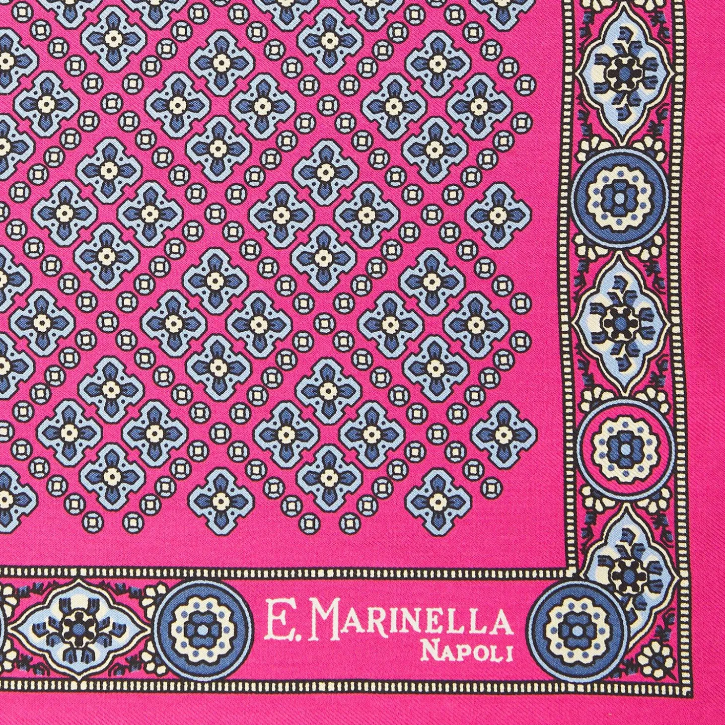 Fuchsia Hand-Printed Silk Pocket Square Large Flower Pattern