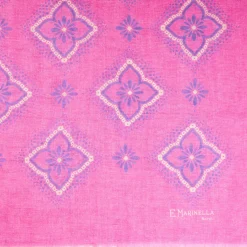 Fucsia Cotton And Linen Scarf - Blue Macro Flowers