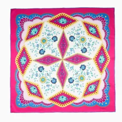 Fucsia Silk Scarf 90 - Floral Pattern