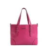 Fucsia Textured Leather Midi Tote Bag