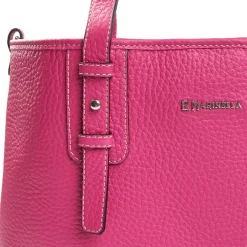 Fucsia Textured Leather Midi Tote Bag