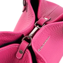 Fucsia Textured Leather Midi Tote Bag