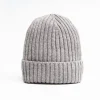 Gray Cashmere Ribbed Beanie