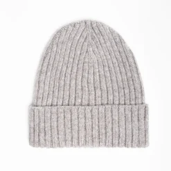 Gray Cashmere Ribbed Beanie