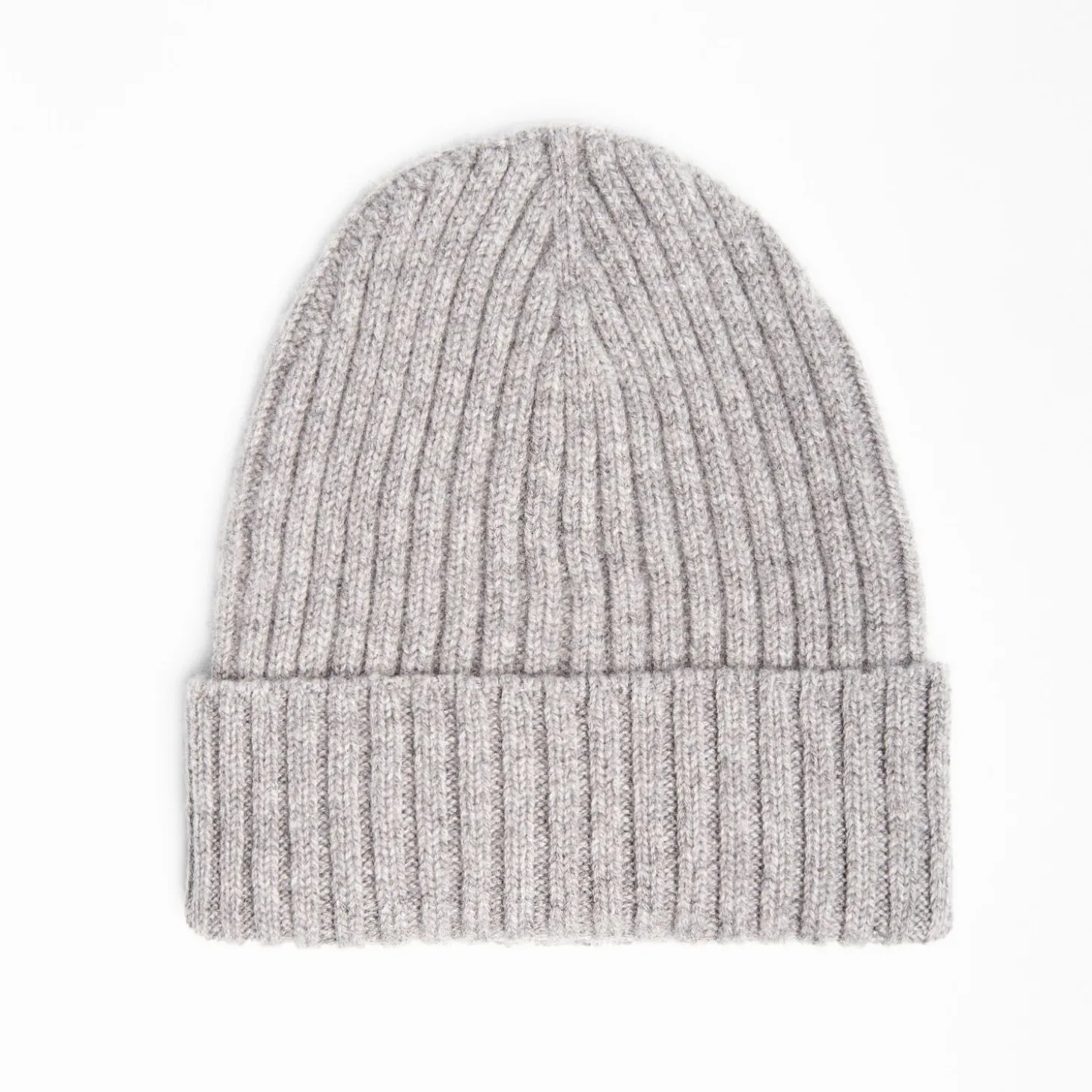 Gray Cashmere Ribbed Beanie