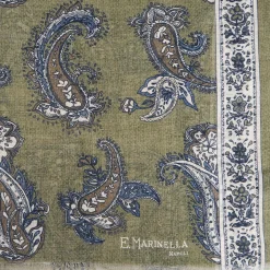 Green Cotton And Linen Scarf - Paisley Pattern