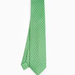Green 5 Fold Sartorial Silk Tie - Small Flower Pattern