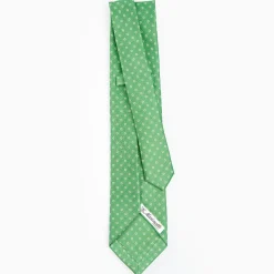 Green 7 Fold Sartorial Silk Tie - Small Flower Pattern