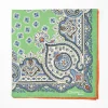 Green Hand-Printed Silk Pocket Square - Large Flower Pattern
