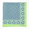 Green Hand-Printed Silk Pocket Square - Small Flower Pattern