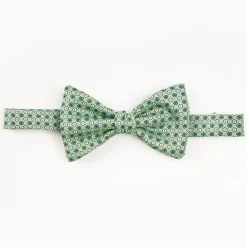 Green Pre-Knotted Silk Bowtie - Small Flower Pattern