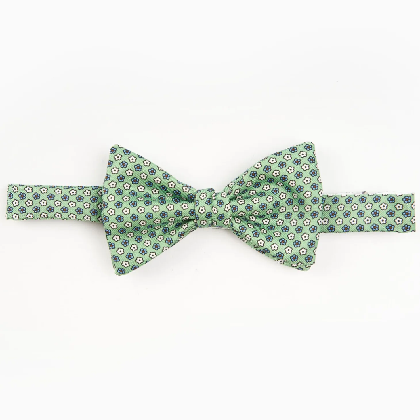 Green Pre-Knotted Silk Bowtie - Small Flower Pattern