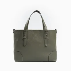 Green Textured Leather Tote Bag