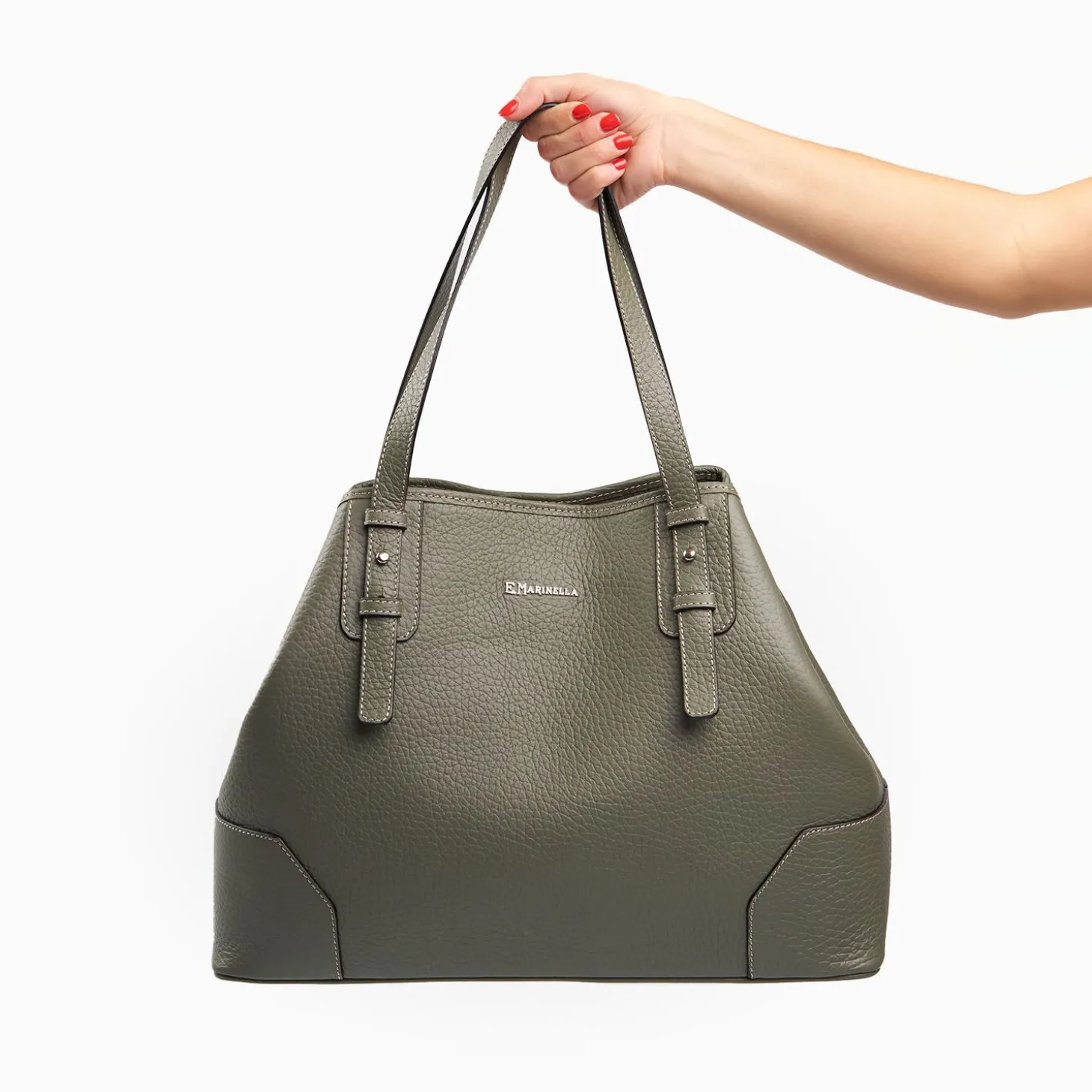 Green Textured Leather Tote Bag