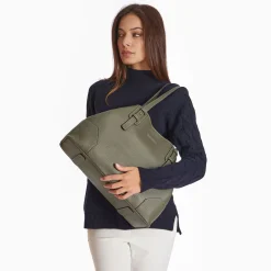Green Textured Leather Tote Bag