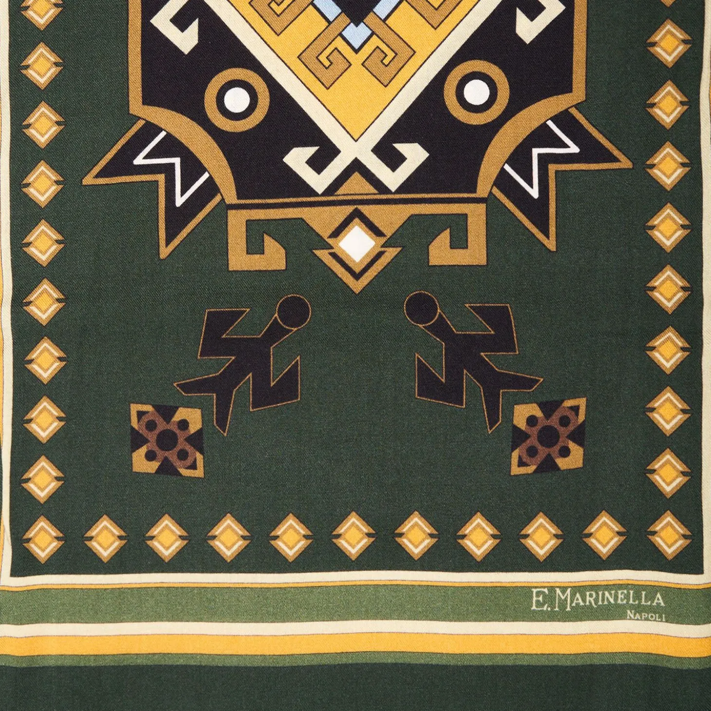 Green Wool And Silk Scarf With Geometric Design