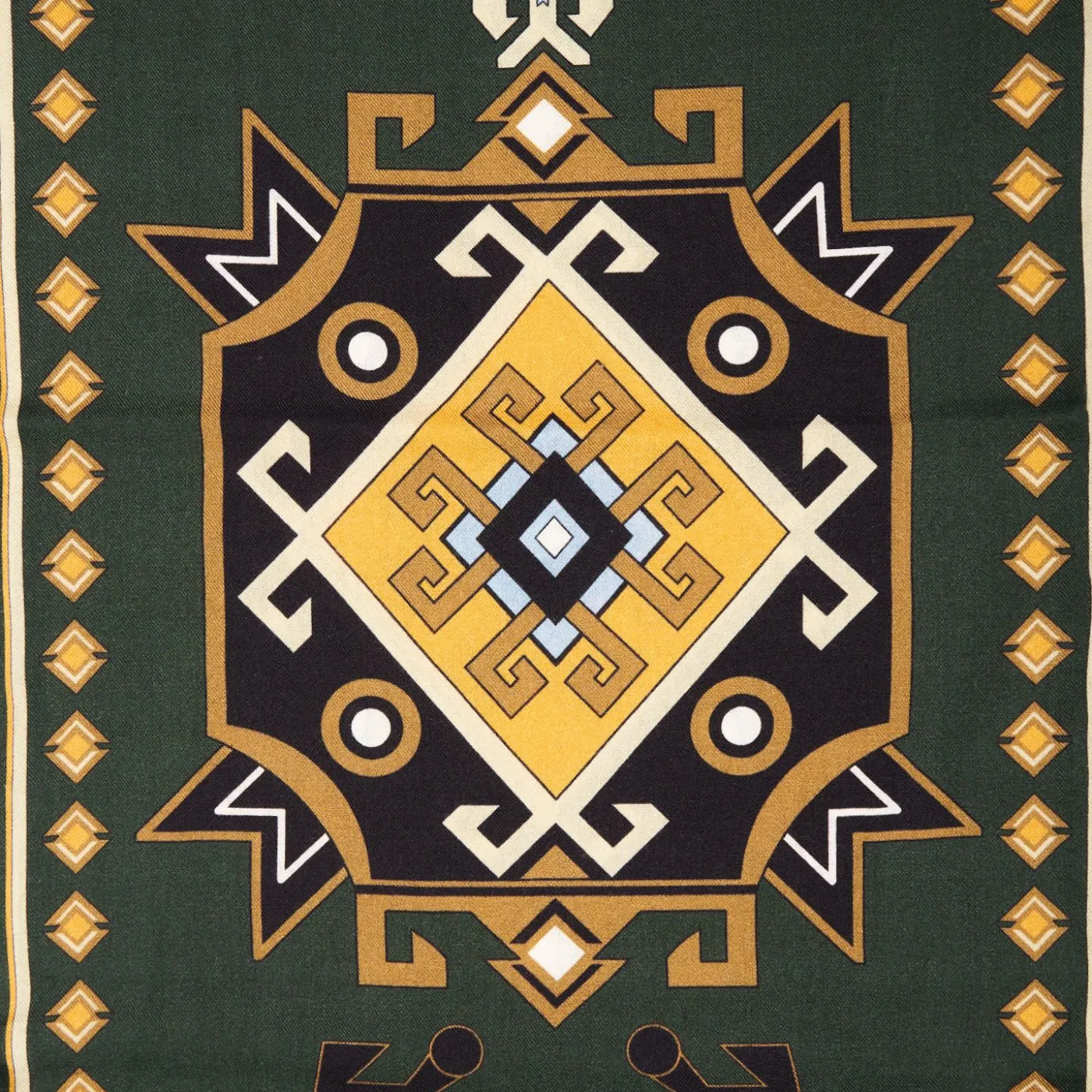 Green Wool And Silk Scarf With Geometric Design