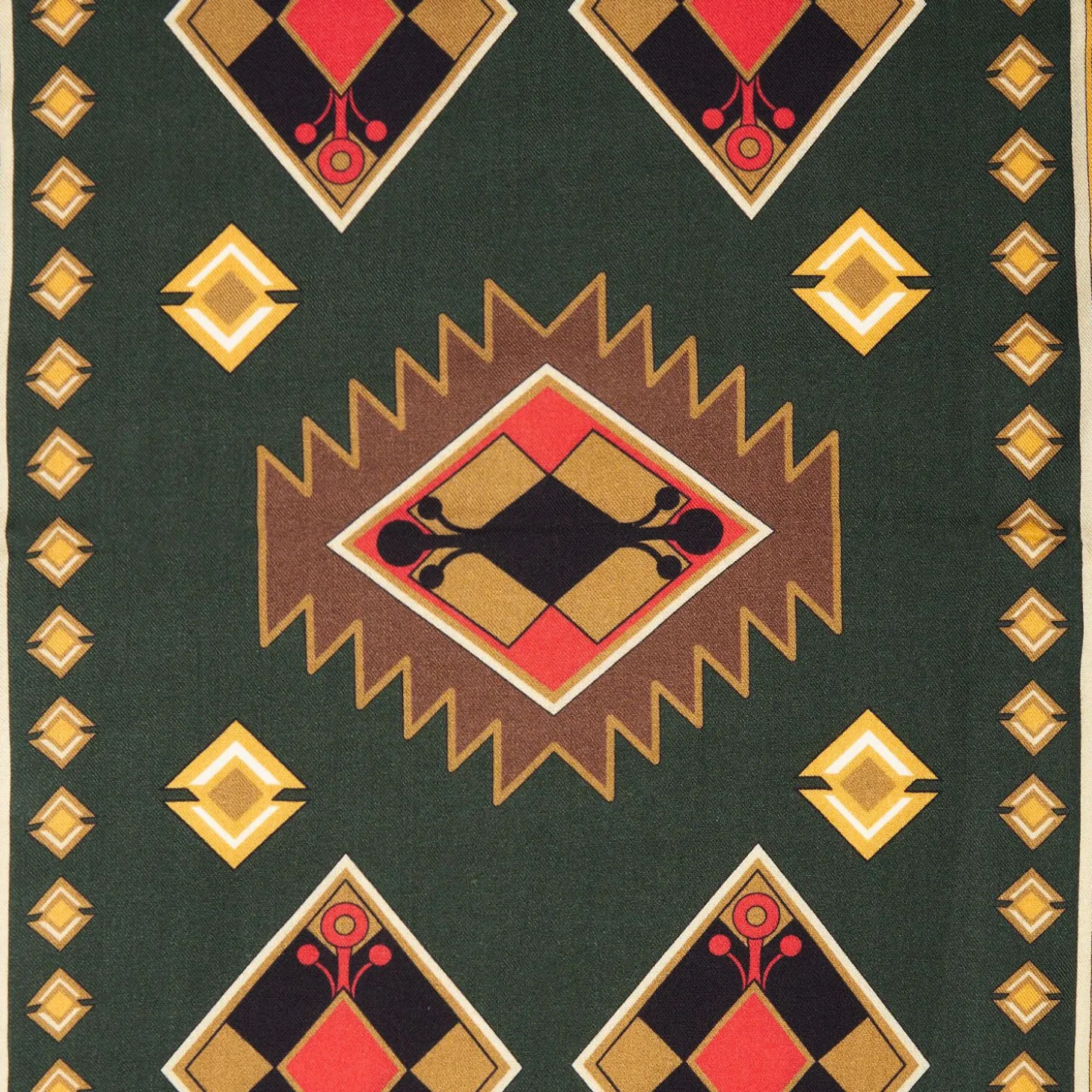 Green Wool And Silk Scarf With Geometric Design