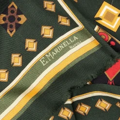 Green Wool And Silk Scarf With Geometric Design