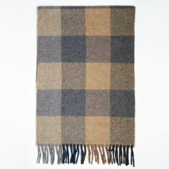 Grey And Beige Cashmere Plaid Scarf With Bangs