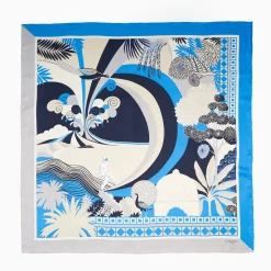 Grey And Bluette Silk Scarf 90 - Pulcinella In Naples