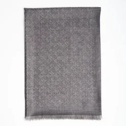 Grey Em Logo Scarf In Wool And Cashmere