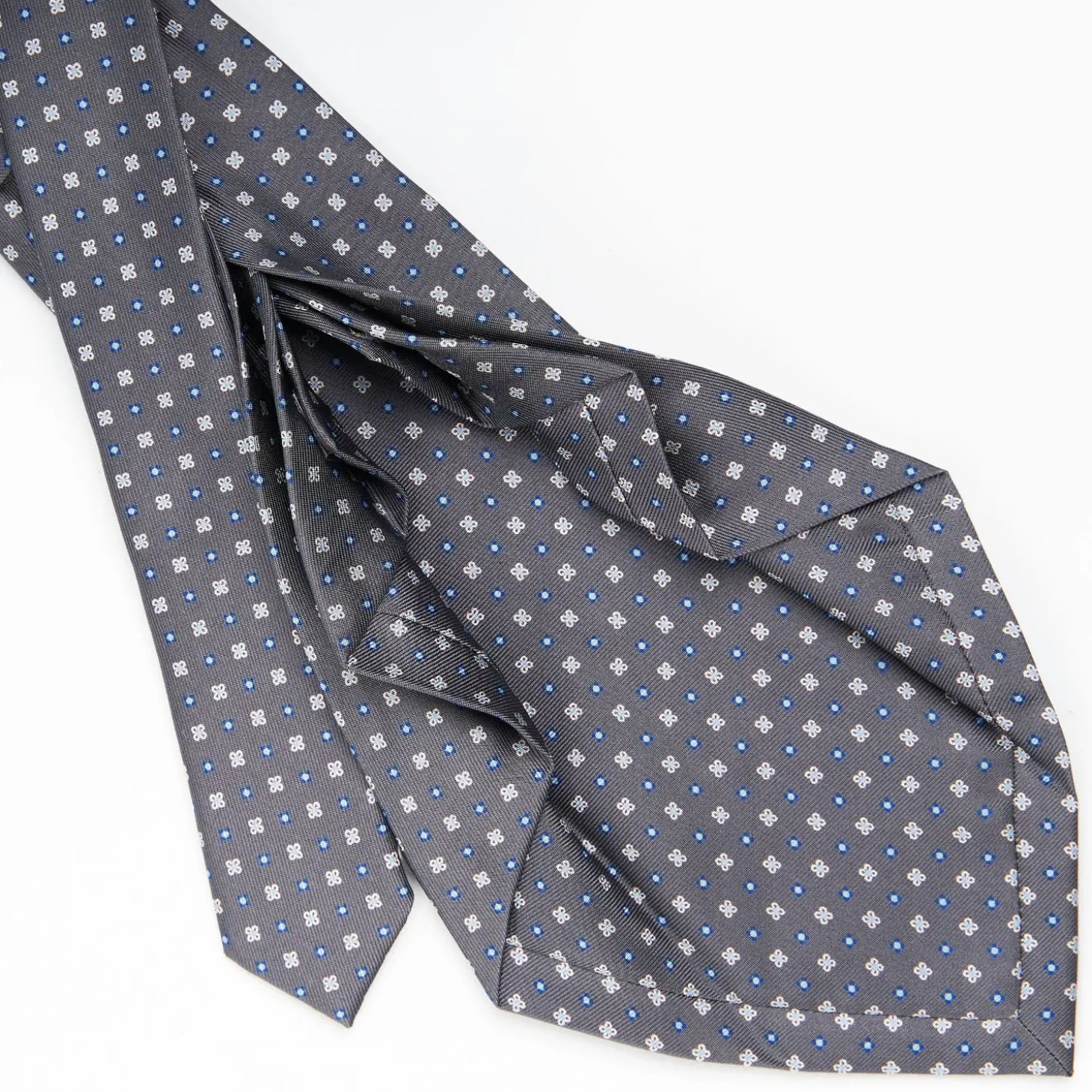 Grey 9 Fold Sartorial Silk Tie Small Flower Pattern