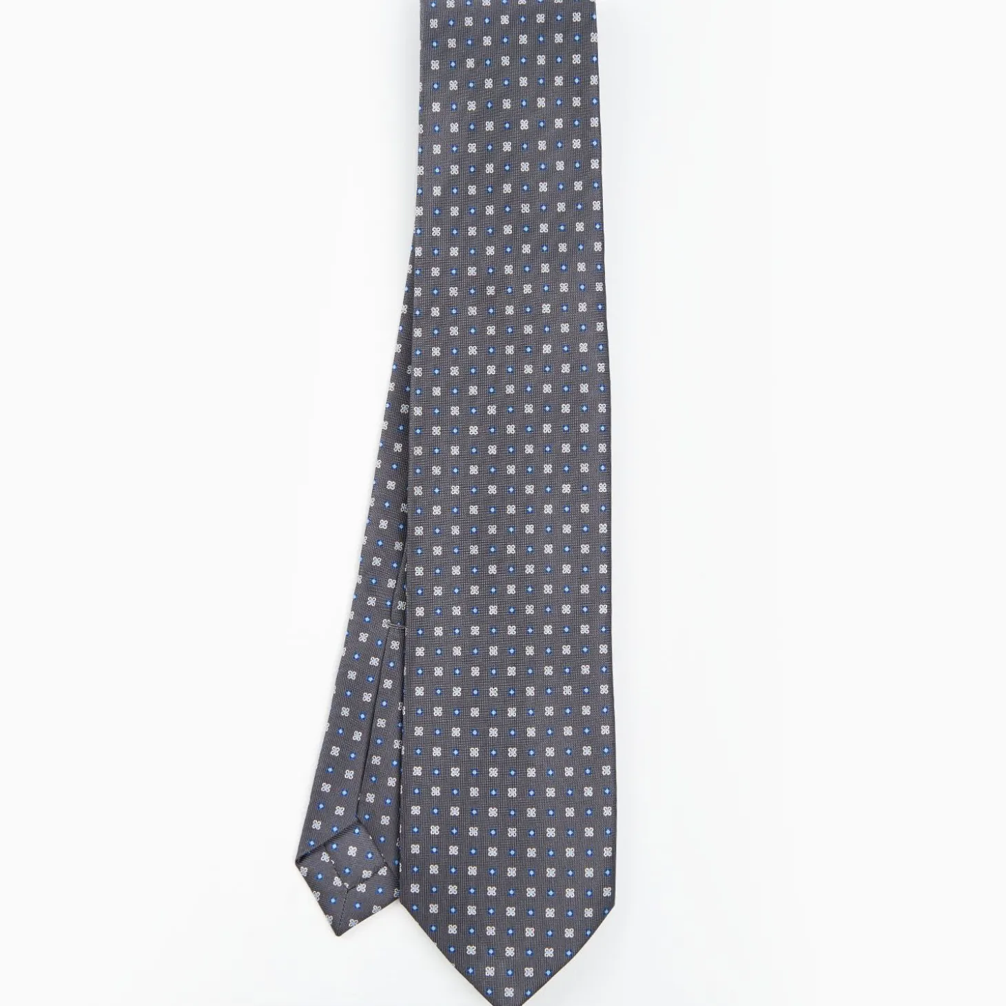Grey 9 Fold Sartorial Silk Tie Small Flower Pattern