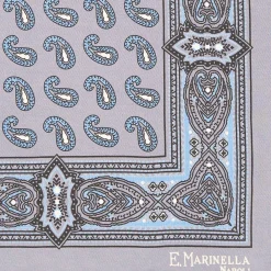 Grey Hand-Printed Silk Pocket Square - Paisley Pattern