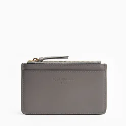 Grey Leather Zip Credit Card Holder